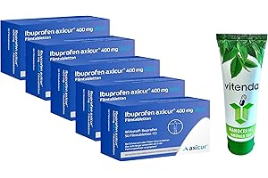 Ibuprofen Axicur 400mg 5x50Stk inkl. einer Handcreme von vitenda - entzündungshemmend, Linderung von Kopfschmerzen, Zahnschmerzen, Regelschmerzen und Fieber