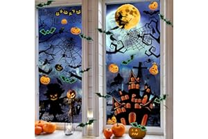 Mauts 149pcs Halloween Window Stickers Glass Decals for Halloween Party Decorations and 16pcs 3D Bats Decoration-4 Sizes Realistic PVC Scary Bats Window Decal Wall Stickers