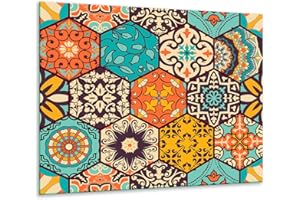 TMK ARTDEKO TMK - Copri piano cottura induzione 60x52 cm copertura per piano cottura in vetroceramica 1 pezzi universale per piastre di cottura paraspruzzi tagliere in vetro temprato come decorazione Mosaico