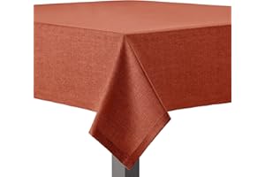 Flowen Mantel Antimanchas para Mesa Cuadrato 140x140 Naranja.Ideal para Interiores,Comedor,Salon,Manteles para Exterior y Jardin. Mantel 100% Algodon Resinado en Tela Impermeable Efecto Lino.