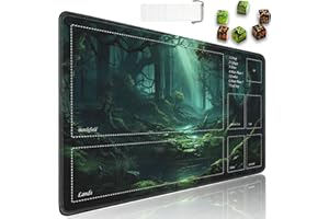 JVGFYNKL for TCG Playmat, Playmat with Zones, 24x14 in Non-Slip Rubber for MTG Playmat with Drawstring Travel Pouch and 6 Dice, Green Forest for MTG Mat, Card Game Playmats