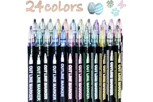 LYINUR Glitter Pens, 24 Colours Double Line Outline Glitter Gel Pens, Early Christmas Presents, Metallic Marker Pen for Colouring DIY Painting Doodle, Xmas Gifts for Eve Box Stocking Fillers