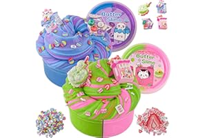LAWOHO Butter Slime Set -2X120ml Fluffy Butter Schleim mit 6 Packungen Slime Add-Ins, Kinder Schleim Selber Machen Set, Schleim Kinder Set für Mädchen Jungen Halloween Weihnachten Geschenke(Desserts)