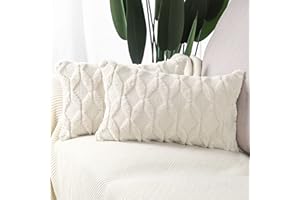 ‎MADIZZ Madizz 2er Set Weiche Plüsch Kurze Wolle Samt Dekorative Kissenbezüge Luxus Stil Kissenhülle für Sofa Schlafzimmer 40x80 cm Hellbeige
