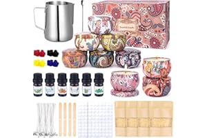 TENUISKFT Kit para Hacer Velas Aromáticas, DIY Candle Starters Set, Velas Regalos para Cumpleaños San Valentíncon con 480g Cera Soja, 9 Latas, 6 Aceite Fragancia, 8 Bloques Color, 100 Mechas y 112 Pegatinas