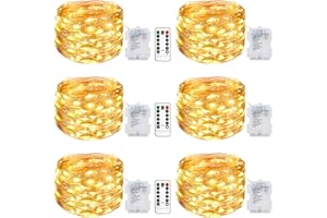 LITOGO Lot de 6 Guirlande Lumineuse a Pile, 10M 100LED Guirlande Led à Pile avec Télécommande 8 Modes Fonction Minuterie IP65 Etanche Fil Lumineux Décoration Intérieur Extérieur Chambre Noël Mariage Jardin