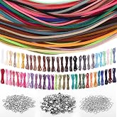 60 Pieces 60 m 60 Colours Leather Rope, 3 mm Flat Suede Leather Cord with 100 Clasps, 50 Lobster Clasps and 100 Jump Rings fo