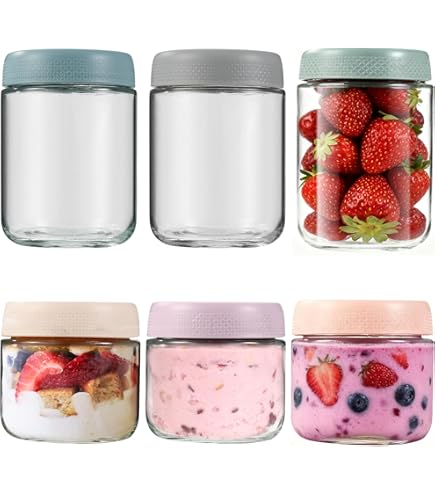 TranRantic 4 stuks overnight oat glas, 300 ml, glazen potten met luchtdicht deksel, herbruikbare yoghurtpot, maaltijdprep glazen containers voor yoghurtgranen