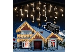 NETTA Icicle Lights Outdoor Christmas 480 LED 15m Lit Length, Warm White Icicle Fairy House Lights with Memory, 8 Hours On Timer, 8 Lighting Modes, Mains Powered – 480 LED, Warm White