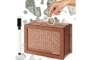 FYZSJWL Hucha de Madera,Hucha con Contador,Hucha Reutilizable con bolígrafo,Hucha con Objetivo de Ahorro y números para marcar,para Ayudar a Los Niños a Desarrollar el Hábito de Ahorr. (D)