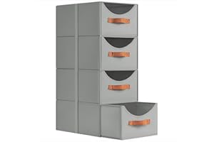 Homsorout Schubladenschrank Ordnungssystem - 4 Stück Aufbewahrungs Schubladenboxen Aufbewahrungsbox Stoff Faltboxen, 35 x 25 x 17cm Stapelboxen Kleiderschrank Organizer für Schrank, Dokumente, Grau