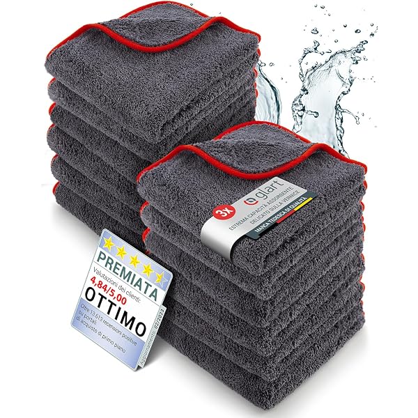Detailers United Asciugamano In Microfibra 470g/m² 40x40 Cm Per Auto - Senza Pelucchi, Bordo Libero, Colore Blu Billy