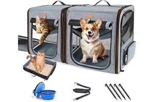 Lekeinchi Transportin Gato para Mediano Perros y Gatos, 2-in-1 Transportin Gato Grande con un Marco en PVC Fuerte, Caja de Transportación para Gatos con Caja de Arena para Gatos, Gris, XL