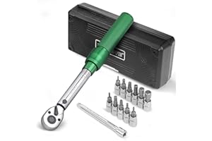 UYECOVE 1/4 Inch Drive Torque Wrench 2-20 Nm, 13Pcs Bike Torque Wrench Set, Bicycle Maintenance Tool Kit with Allen Hex, Torx Bit Sockets, Extension Bar, Green