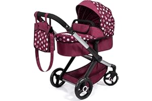 Bayer Design 17023AA Passeggino per bambole Xeo, carrozzina, manubrio regolabile in altezza e girevole, convertibile, borsa