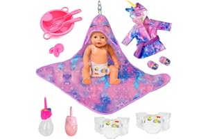 EBUDDY 11pc Doll Clothes Accessories Play Set for 43cm / 17inch Baby Dolls Include Night-robe Shoes Sleeping Blanket Bottle Feeding Toys and Diapers (No Doll)