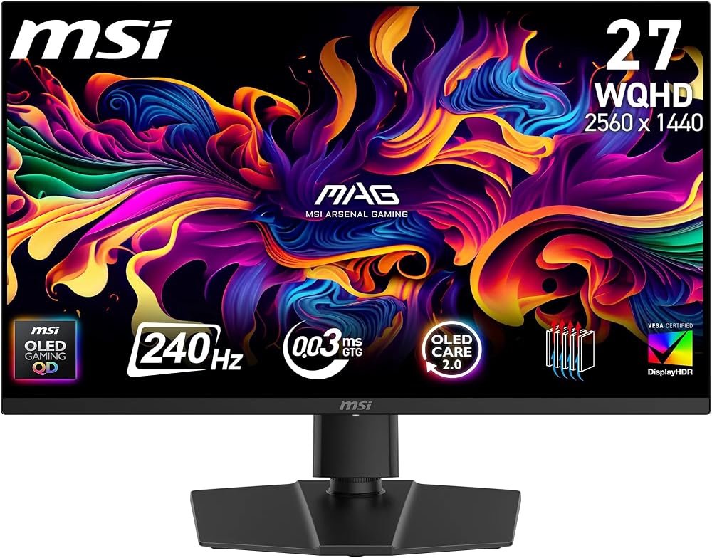 MSI 26.5 MAG 273QP QD-OLED X24, Gaming Monitör, WQHD, 16:9, Flat, QD-OLED, 240Hz, 0.03ms, FreeSync Premium Pro