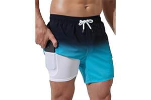Arcweg Men's Swimming Shorts with Compression Liner Mens Swimming Trunks 2 in 1 Swim Shorts with Lining with Zipper Pockets Quick Dry Surfing Stretchy Beach Shorts