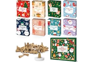 Scent-Hi Coni di Incenso Noël, Incenso Coni di Incenso 120 pezzi, 8 fragranze, Torta di mele, Cocco e vaniglia, Foresta, Legno di cedro, Mela e cannella, Sole caldo, Arancia e menta, Vaniglia e menta