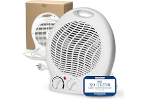 ELASTO PROMOTION FOR LIFE Heizlüfter 'Mobil' 2000W inkl. Ventilator - Standheizköper sehr leise - tragbares Heizgerät mit Thermostat & 4-Stufen-Schalter - energiesparender Fan & Lüfter (Weiß)