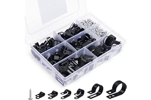 Belle Vous 271 Piezas Set de Organizador de Cables de Nailon Negro Tipo R - 6 Tamaños para Organizar Cables con Tornillos - Abrazaderas para Cables Eléctricos y Conductos