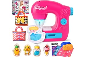 vamei Mini Máquina de Coser Infantil, Máquina de Coser Eléctrica con Telas, Hilos, Accesorios Completos, Kit Costura Niños, Kit Manualidades Niños, Regalo para Niñas 7 8 9 10 11 12 Años