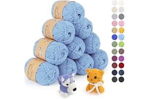 Coopay 10 Pelote de Laine à Tricoter, 450g (10x 45g), Laine Crochet Doux en Coton et Fibre, 5 Brins, Laine Crochet Tricot pour Layette, Fil à Crocheter Écharpe, Couverture, Gant - Bleu Clair