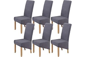 LIVEGO Polar Fleece Large Size Dining Chair Covers Set of 6,Dining Room Chair Slipcovers,Stretch Removable Washable High Back Chair Covers for Dining Room,Hotel,Kitchen,Banquet,Home(Silver Grey,Pack of 6)