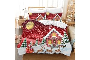 Leleyouzer Set di biancheria da letto Natalizia 135 x 200 cm,Biancheria Natalizio,Set regalo di Natale per Bambini,Copripiumino Natalizio con due Federe 50 x 75 cm(MC8)