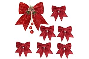 jenich 7pcs Lazos de Navidad Grandes Lazos Navideños para Árbol de Navidad Rojo Adorno Decoración para Navidad Colgantes Navideños
