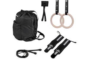 BACKBONE TRAINING Fitness Kit Calistenia contiene Bolsa, Anillas Gimnasia de madera, Muñequeras, Anclaje de suspensión en puerta y Comba para saltar Set accesorios GYM