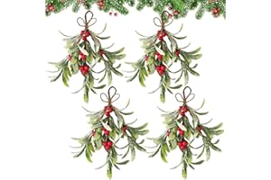 LUKIUP 4 Stück Weihnachts Mistelzweig Dekoration, künstlicher Mistelzweig zum Aufhängen künstlicher Mistelzweig zum Aufhängen Weihnachtsbaum Zubehör fur Weihnachten