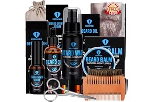 CEENWES Kit Barba Hombre Kit Cuidado Barba Hombre Regalos para Hombre con Aceite de Barba, Suero de Crecimiento de la Barba, Bálsamo de Barba, Peine de Barba y Kit Cuidado Barba