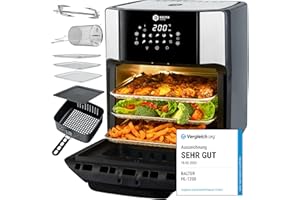 Balter Heißluftfritteuse Airfryer, 12 Liter XXL, Mini Backofen, Dörrautomat, Friteuse Heissluftfritteuse, 10 Programme, all-in-1 Air Fryer, Rezeptbuch, HL-1200