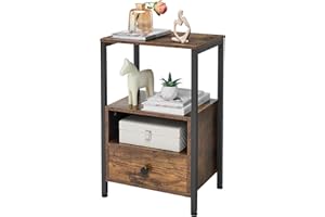 FAVOOSTY Comodino Con Cassetto, Ripiano Aperto, Facile da Montare, Per Camera da Letto, Soggiorno, Ufficio, Legno, Marrone Rustico - Mobili da Tavolo, Comò Alto per Comodino ﻿