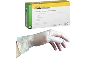Tiga-Med Guantes desechables de vinilo sin polvo, sin látex, XL, paquete de 100