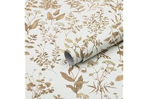 Fiula Peel and Stick Wallpaper Floral Leaf 44CM x 3M Self Adhesive Wallpaper White Decorative Furniture Sticker Removable Vinyl Roll for Furniture Surfaces Wall Living Room Bedroom Light Brown