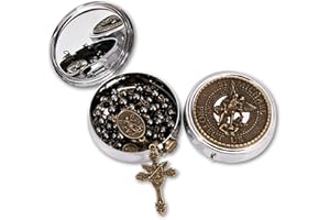 Nazareth Store Rosario di San Michele Collana di perline di pietra ematite Perline di gloria in metallo Medaglia dell'Arcangelo e croce con scatola regalo in metallo