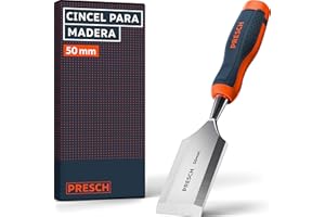 Presch Cincel para madera 50mm - Perfectamente afilado para uso inmediato - Profesional con ángulo de cuña de 25° - Robusta caperuza de impacto metálica - Mango ergonómico para un agarre seguro