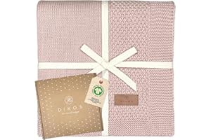‎DIKOS DIKOS® Babydecke GOTS *100%* Bio Baumwolle Altrosa | Neugeborenen Baby Decke | Strickdecke mit Bordüre ganzjährig | Kuscheldecke Strickdecke Kinderwagen | Erstausstattung Geschenk zur Geburt Mädchen