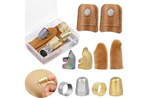 JUAYING 10 PCS Hand-Working Sewing Thimble, Metal Finger Shield Ring, Leather Coin Finger Protectors, Sewing Thimble Rings Cap Metal Shield for Knitting Quilting DIY Craft Tools