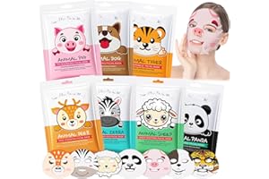 YCAAEO 7 Piezas Mascarilla Facial Niña, Mascarillas Faciales para Niñas, Mascarilla Facial Animal Beauty, Mascarillas Faciales Animales con Estampados, Hidratante y Apto para Todo Tipo de Piel