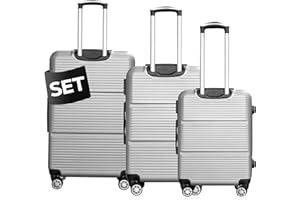 DS-Lux Hochwertigen Reisekoffer Koffer Hartschalen-Koffer Trolley Rollkoffer Handgepäck ABS-Kunststoff mit TSA-Schloss, 4 Spinner Rollen, (S-M-L-Set), Farbe: Grau, Größe: Set