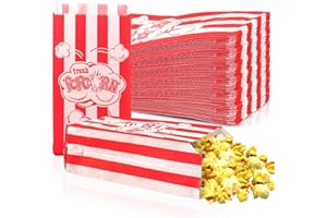 BINGGUNYO 200 Pcs Sachet Pop Corn, Petites Popcorn Boîtes 9 x 6 x 21 cm, Cinéma Sac à Pop Corn Oléophobes pour Popcorn Machine, Boîte à Pop corn Vintage à Rayures Rouges pour Party, Carnival