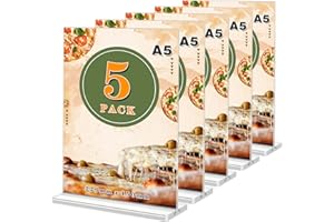 PLAPOT 5 Pezzi Espositore da Tavolo in Acrilico, A5 Espositore Plexiglass, Espositore per Tavolo con Doppia Faccia a Forma di T,A5 Espositore per Poster per Menu, Foto, Prezzi, Trasparente