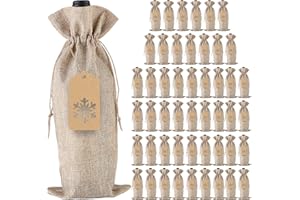 PIXHOTUL Sacs À Vin en Jute, 48 Pièces, Housses pour Bouteilles De Vin avec Cordon Et Étiquettes pour Noël, Mariage, Voyage, Anniversaire, Fête De Vacances