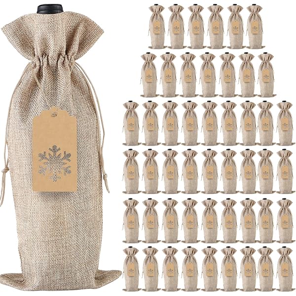 12 Sacs à Vin En Toile De Jute Avec Cordon - Réutilisables, étiquettes Cadeau Incluses, Pour Mariage, Noël, Anniversaire
