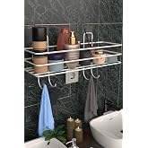 Risingmaber Metal Beyaz Yapışkanlı Banyo D&uuml;zenleyici Raf, Şampuanlık Duş Rafı ve Organizer MT119B