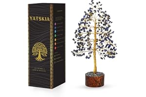 YATSKIA Albero della vita con lapislazzuli con cristalli e pietre e cristalli, decorazione per la meditazione, decorazione Reiki, decorazione per la buona fortuna, regalo olistico per le donne