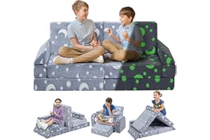 ‎BEJOY BEJOY Spielsofa, Modulare Kindersofa Stuhl für Spielzimmer, Convertible Fold Out Schaumstoff Spielen Spielsofa für Kinder Set für Mädchen Jungen 11-teilig, leuchtende Stern